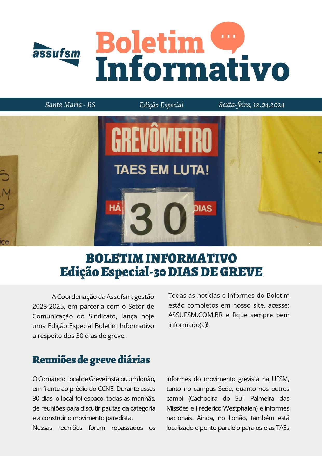 Boletim Especial 30 dias de greve