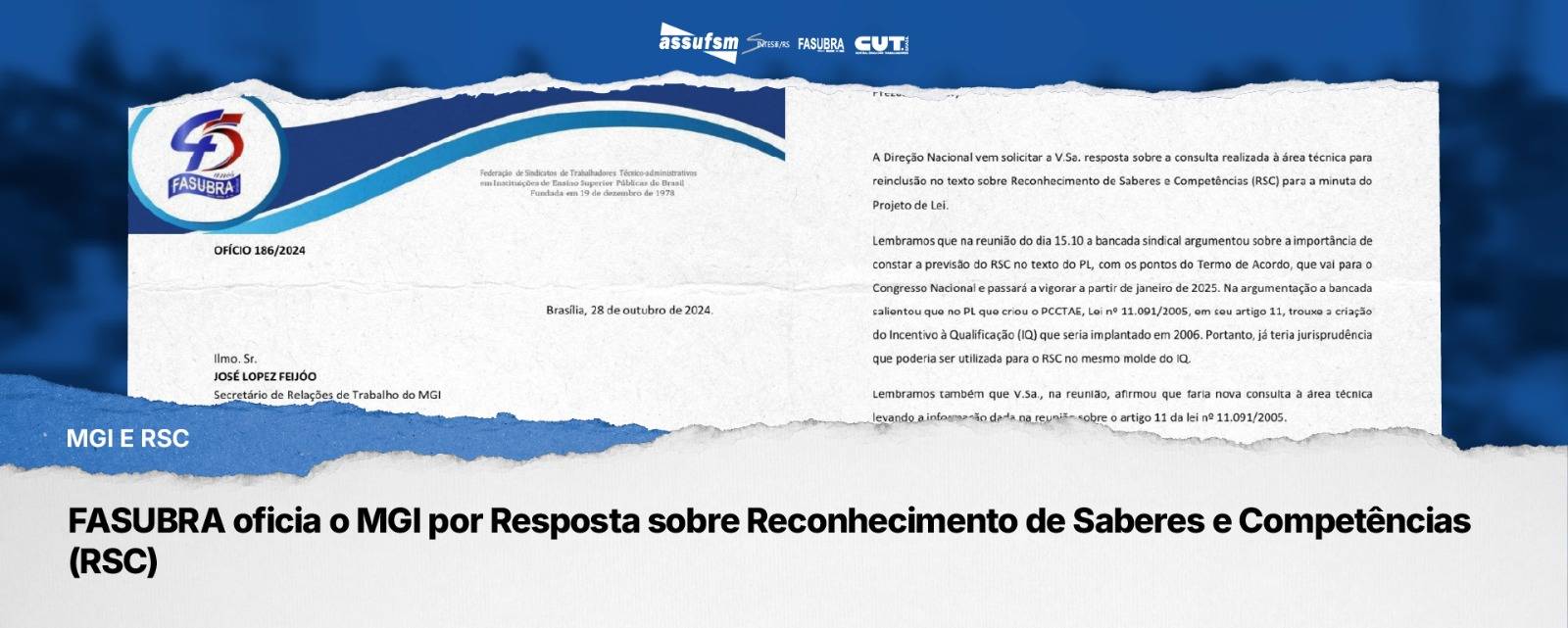 FASUBRA oficia o MGI por Resposta sobre Reconhecimento de Saberes e Competências (RSC)