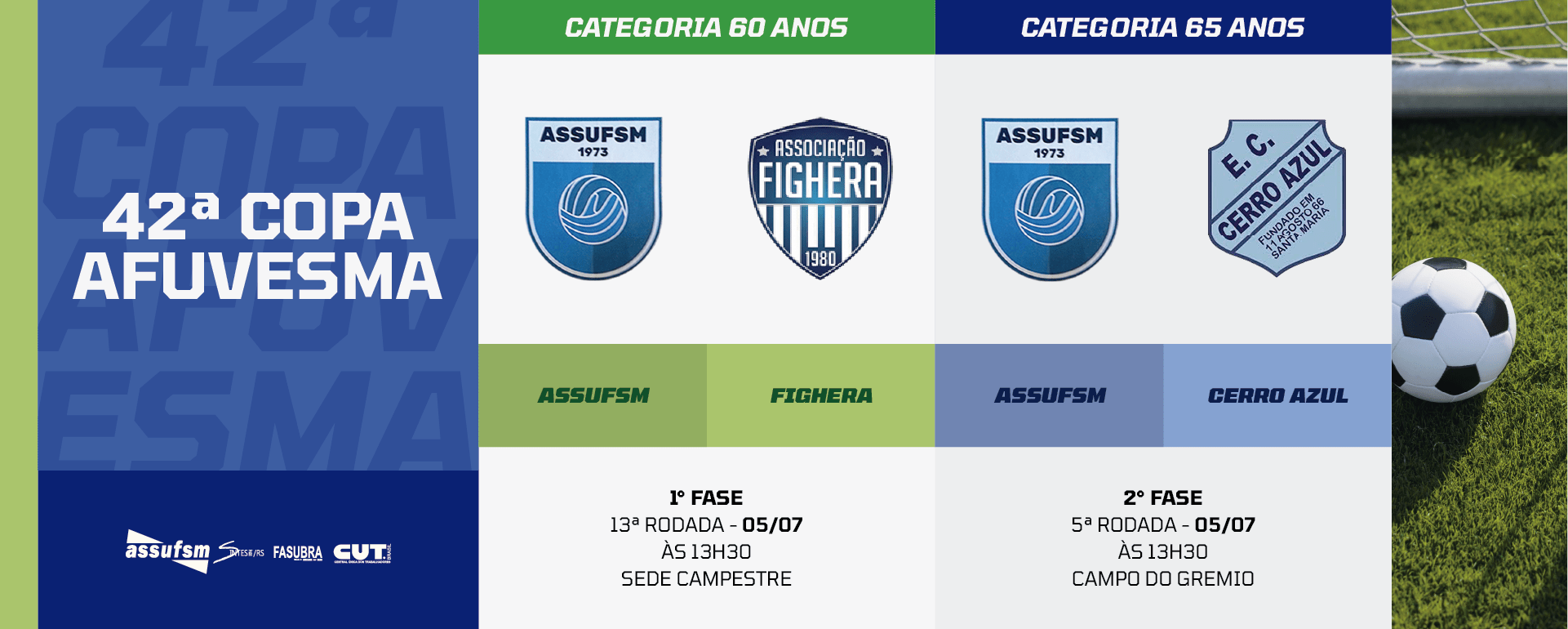 Futebol: confira os jogos das categorias 60 e 65 anos da Assufsm na Copa AFUVESMA 2025 para o próximo sábado