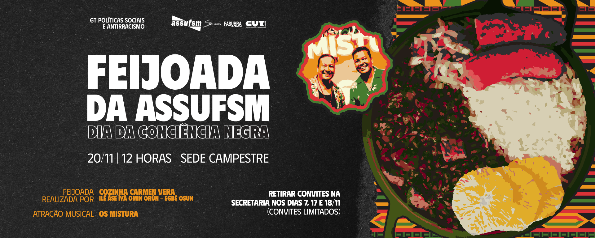 Assufsm promove tradicional feijoada no Dia da Consciência Negra; os convites são limitados