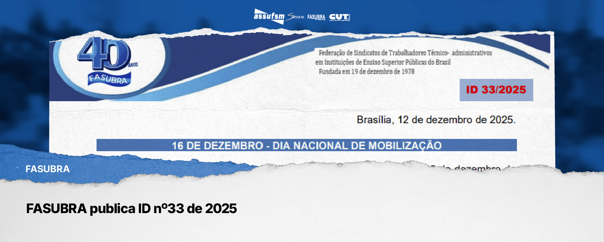 FASUBRA publica ID nº33 de 2025