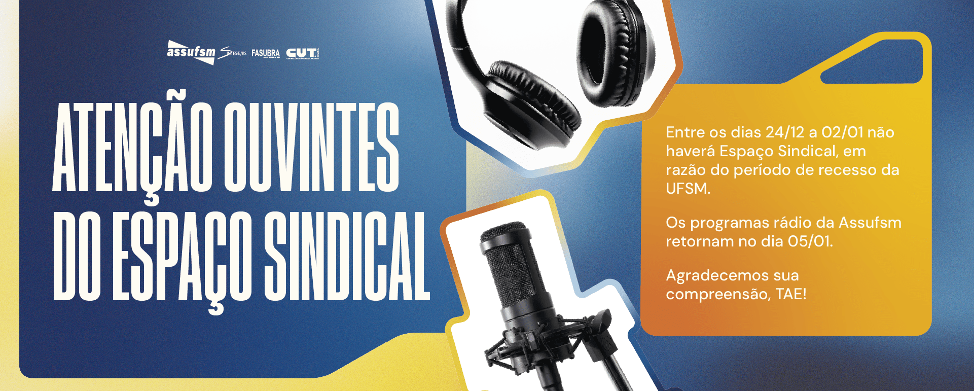 Não haverá Espaço Sindical, na 800AM, entre os dias 24/12 a 02/01