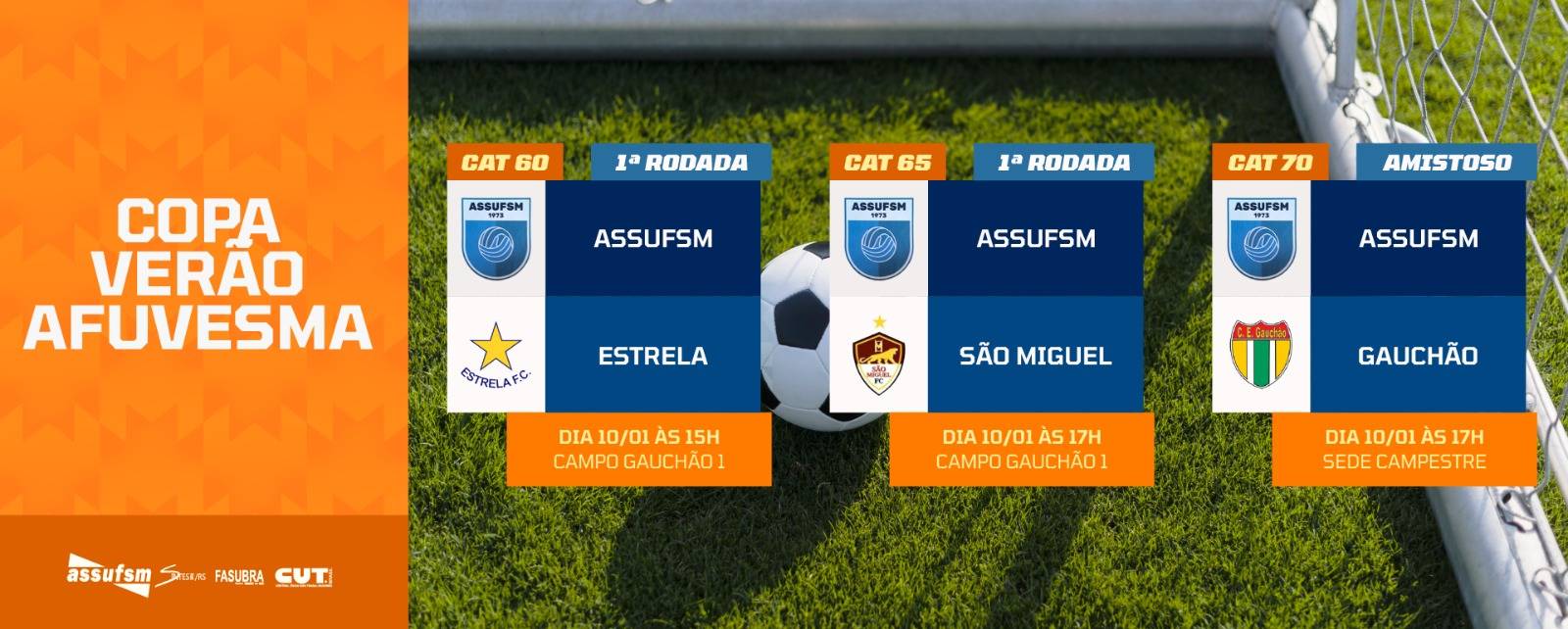 FUTEBOL: Confira os jogos das categorias 60, 65 e 70 anos da Assufsm na Copa Verão AFUVESMA 2026 para o próximo sábado (10)