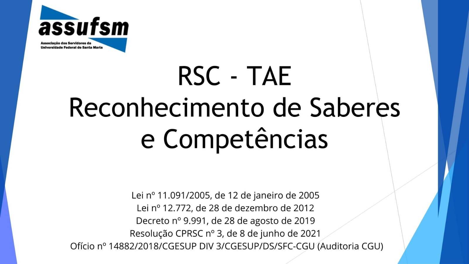TAE, confira explicações sobre os critérios IQ por meio do RSC e participe do formulário da Assufsm