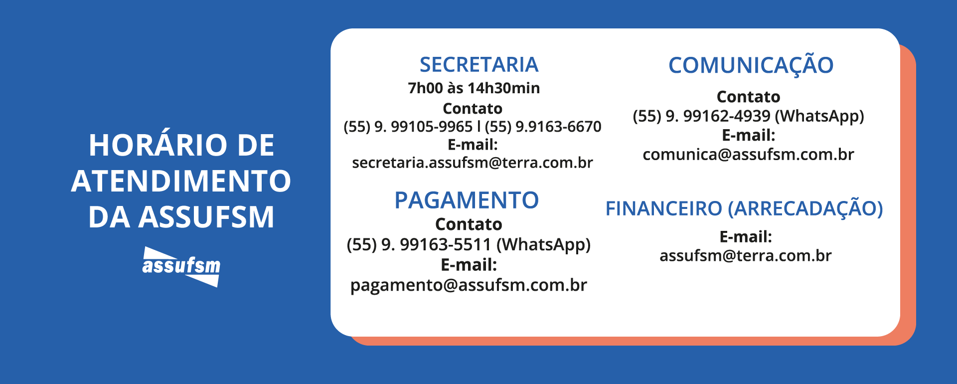 ATENÇÃO TAE: Secretaria da Assufsm atende em novo horário a partir de segunda-feira (23)