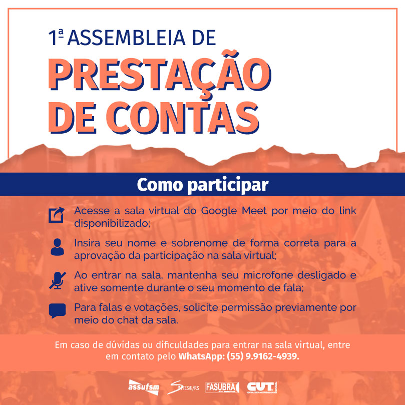 Assufsm divulga regras de participação da Primeira Assembleia de Prestação de Contas Virtual