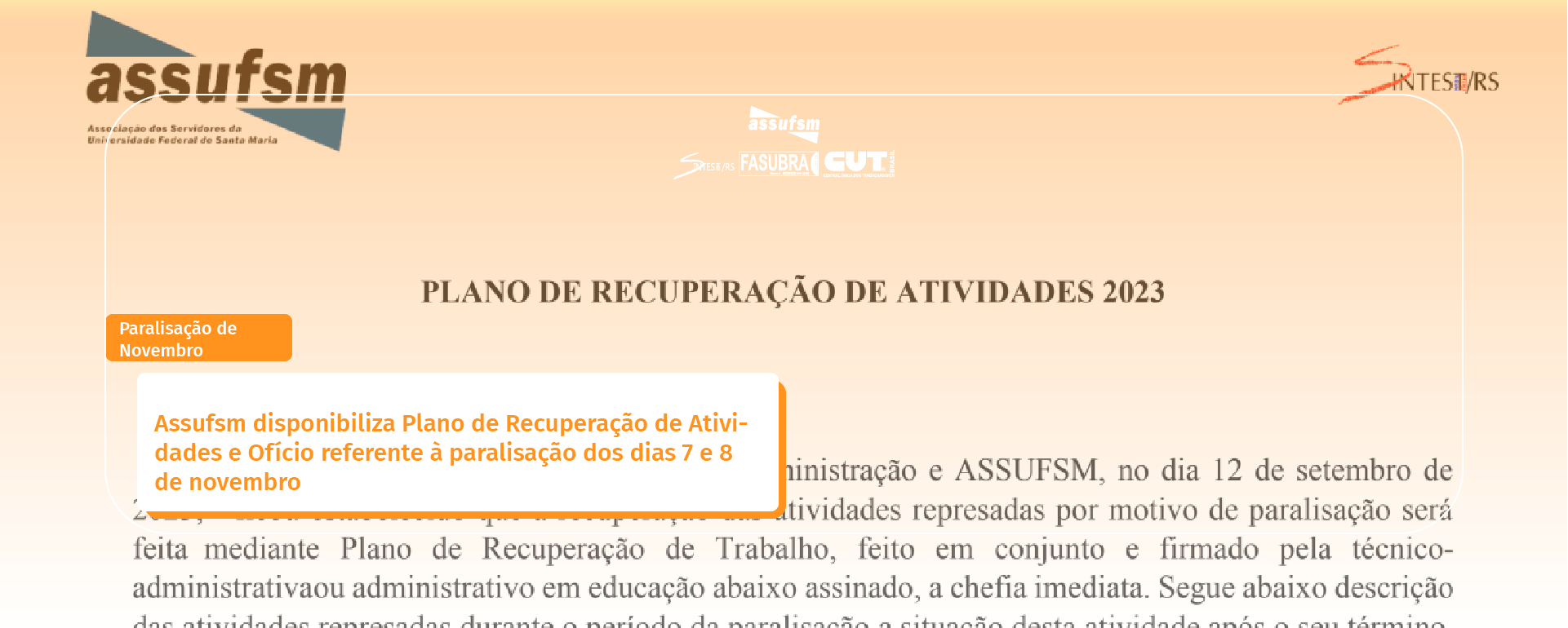 Assufsm disponibiliza Plano de Recuperação de Atividades e Ofício referente à paralisação dos dias 7 e 8 de novembro