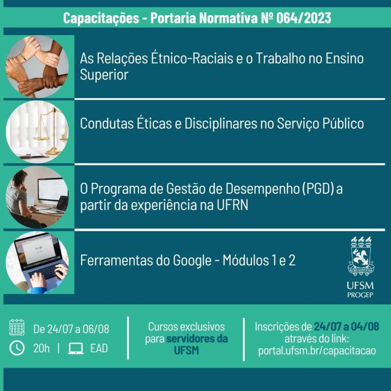 Inscrições abertas para os cursos previstos na Portaria Normativa Nº 064/2023