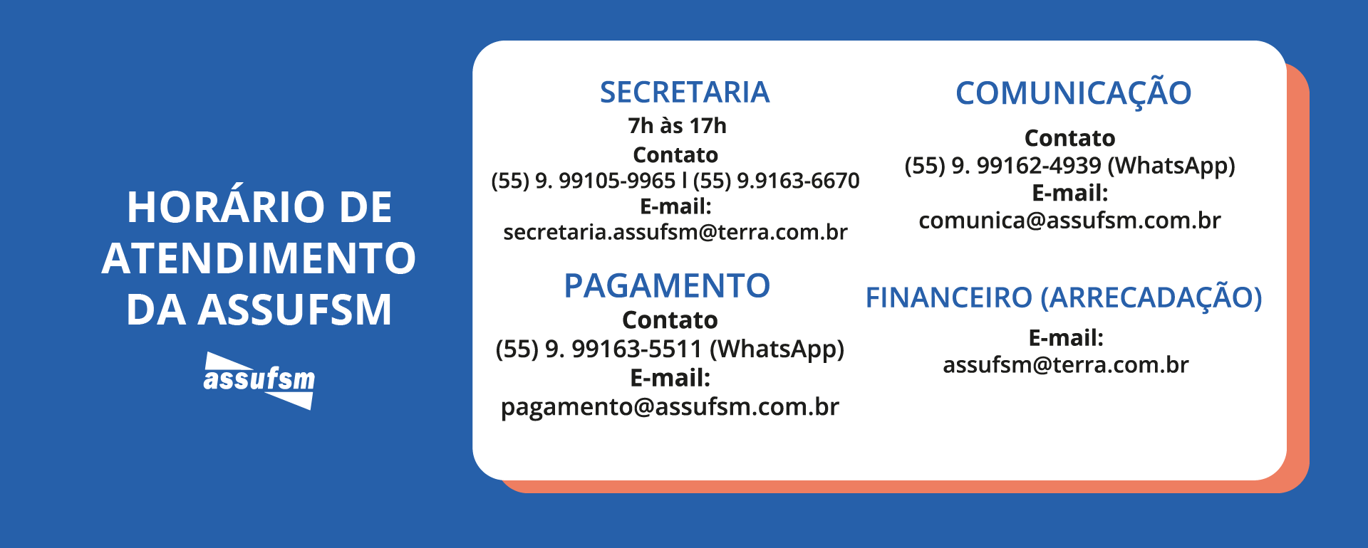 ATENÇÃO TAE: Secretaria da Assufsm atende em novo horário a partir de segunda-feira (20)