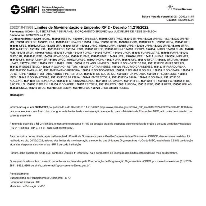 Assufsm e demais entidades Sindicais e Estudantis convocam Assembleia Geral da UFSM no dia 10 de outubro, às 17h, contra confisco de orçamento