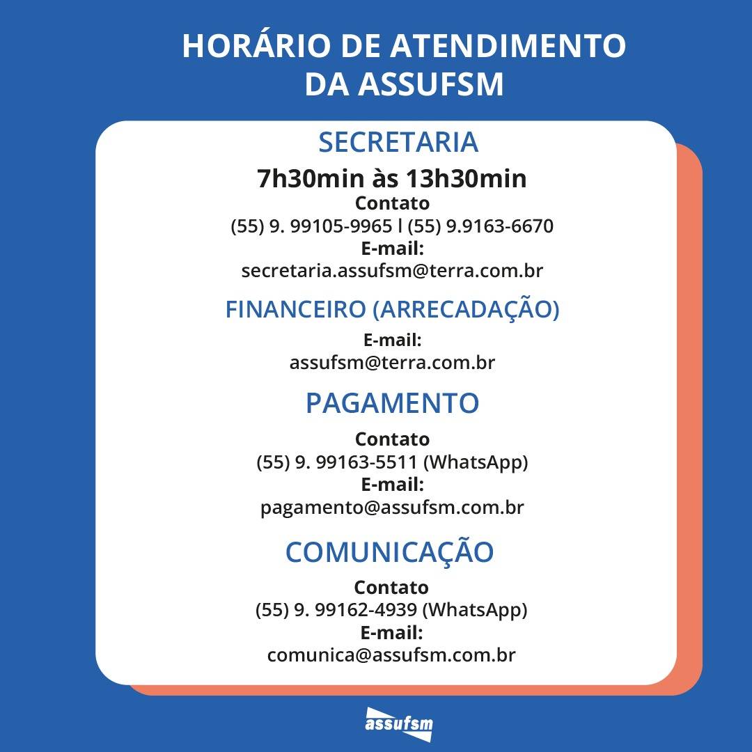 ATENÇÃO TAE: Secretaria da Assufsm atende em novo horário a partir de segunda-feira (16)