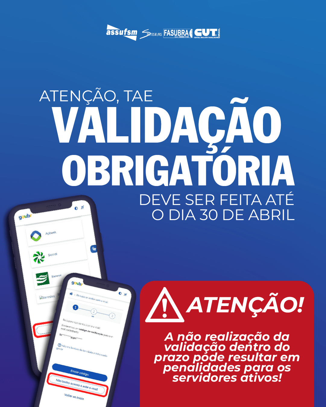 ATENÇÃO TAEs ativos(as), aposentados(as) e pensionistas: Saiba como realizar a validação cadastral no portal SouGov.br até o dia 30 de abril