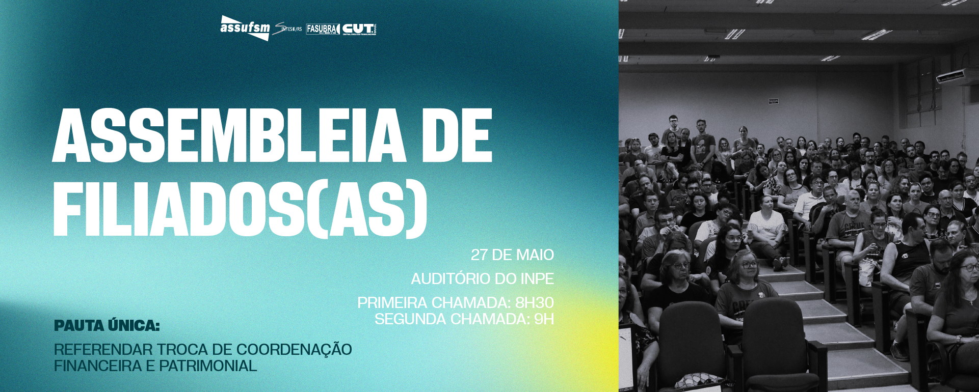 Assufsm convoca Assembleia de Filiados(as) para dia 27 de maio, com pauta única