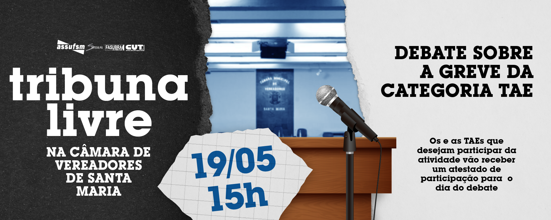 Assufsm participará de Tribuna Livre na Câmara de Vereadores(as) para debater sobre a Greve