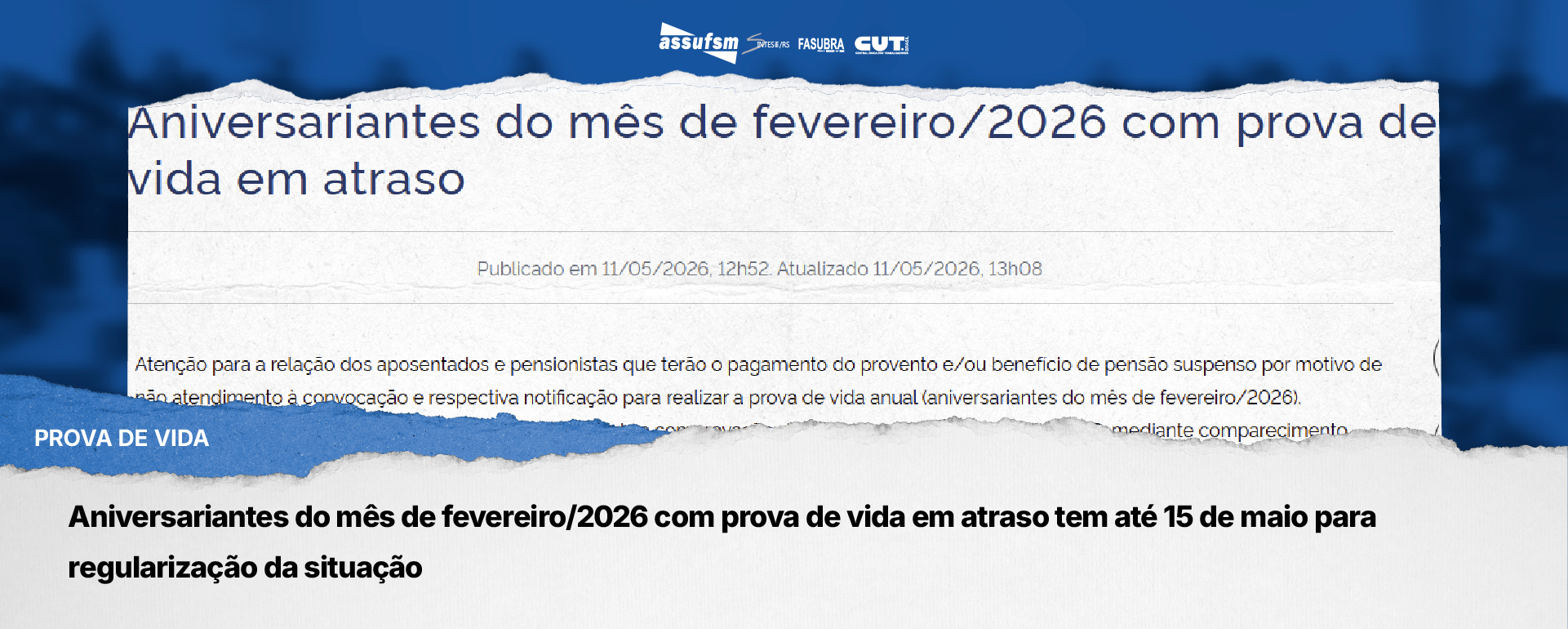 PROGEP Informa: Aniversariantes do mês de fevereiro/2026 com prova de vida em atraso tem até 15 de maio para regularização da situação