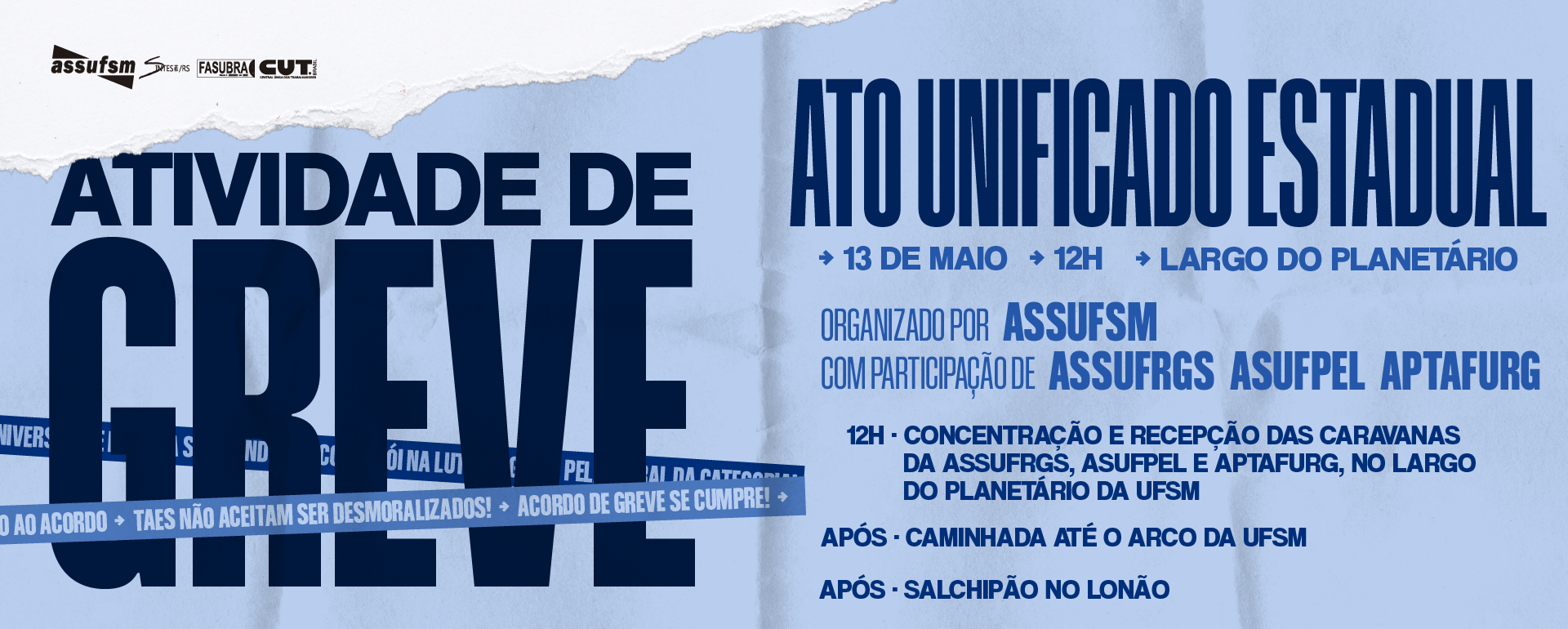 Ato Unificado Estadual de greve ocorre em Santa Maria no dia 13 de maio