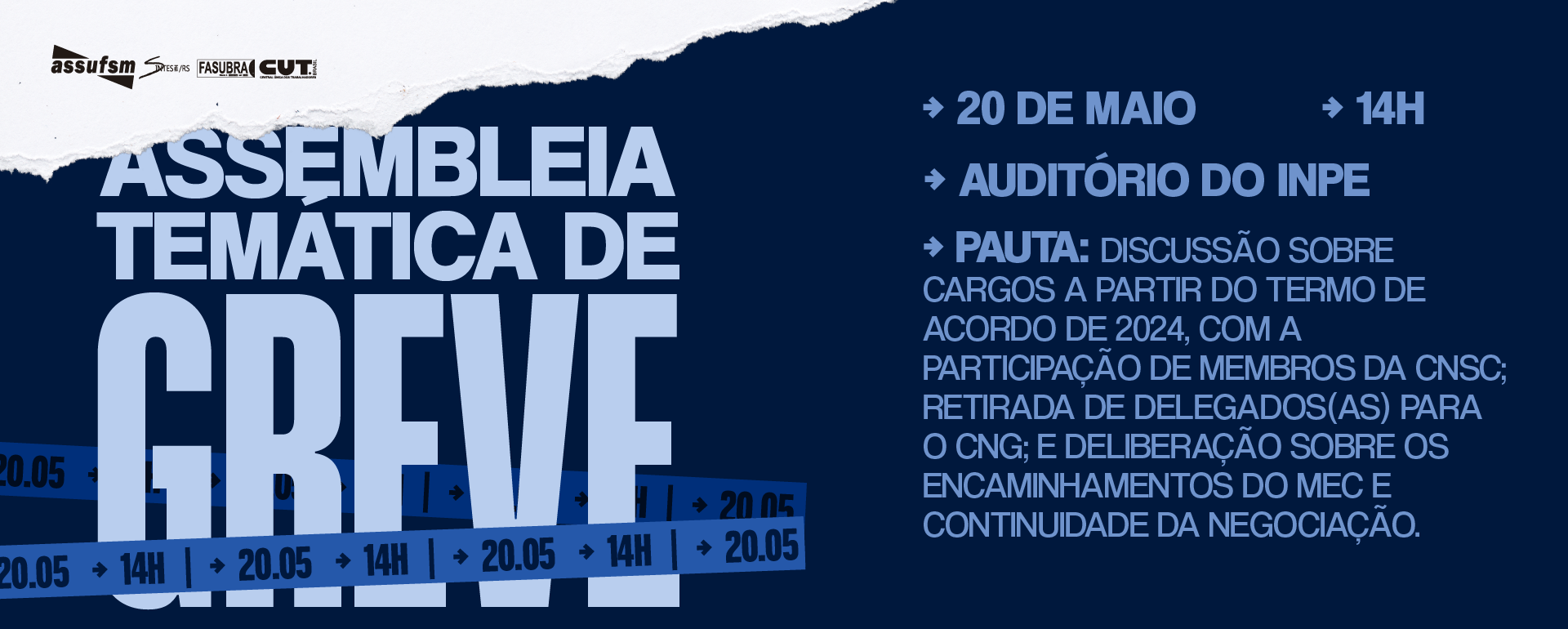 Assembleia Temática de Greve vai discutir cargos a partir do Termo de Acordo de 2024, com a participação de membros da CNSC, na próxima quarta-feira (20)