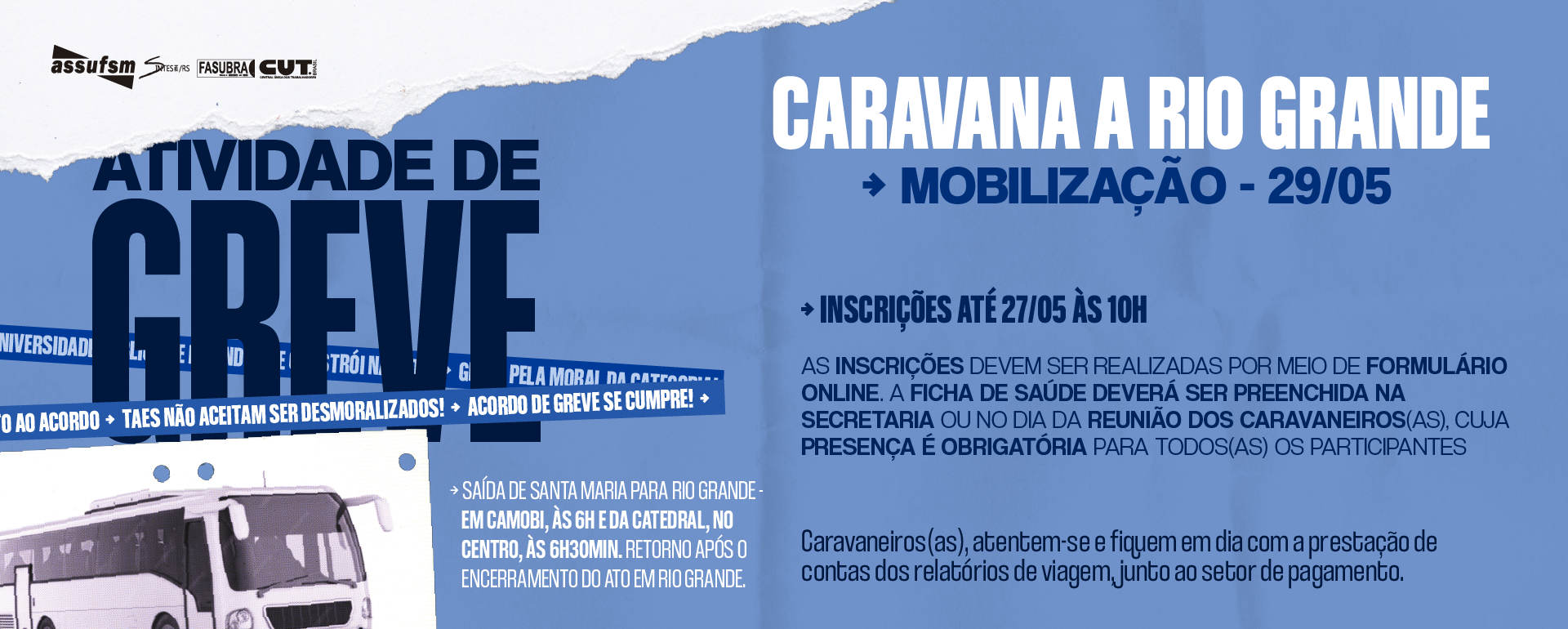 5º Ato Unificado Estadual de greve ocorre em Rio Grande no dia 29 de maio