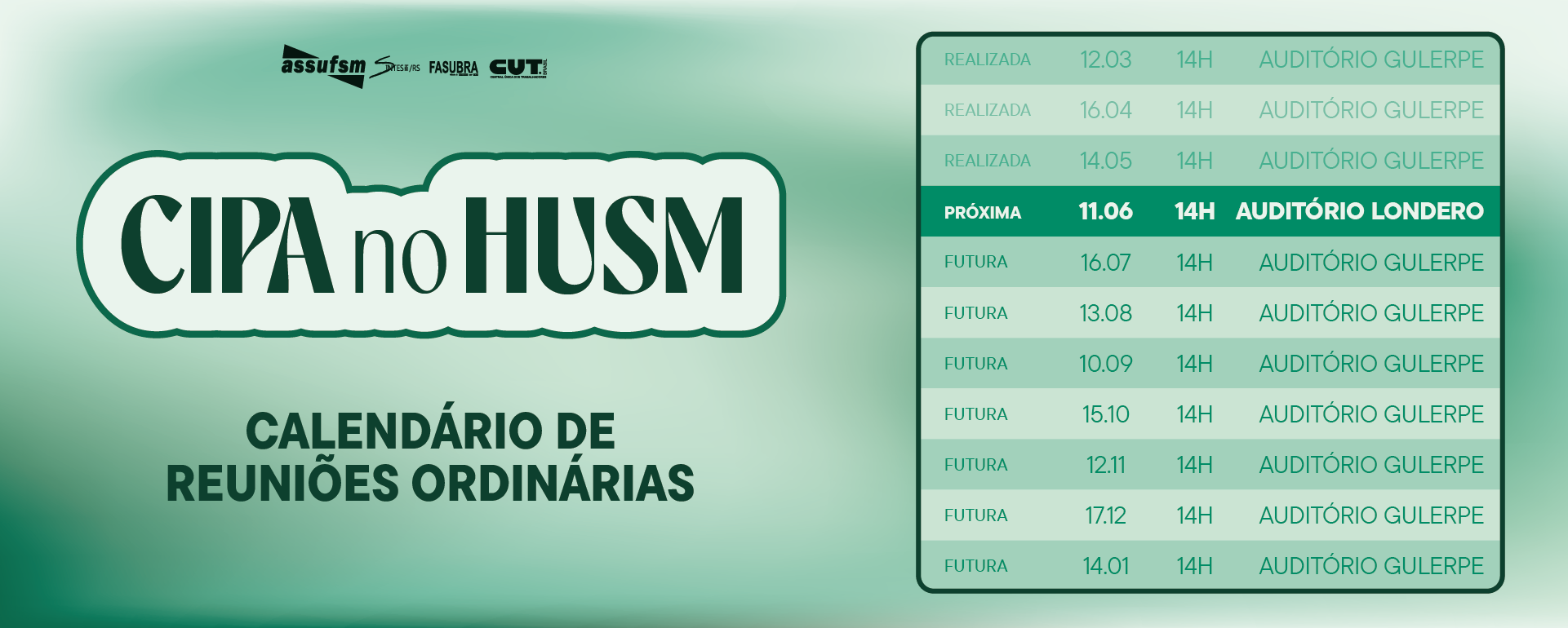 Reunião da CIPA-RJU acontece no dia 11 de junho no HUSM