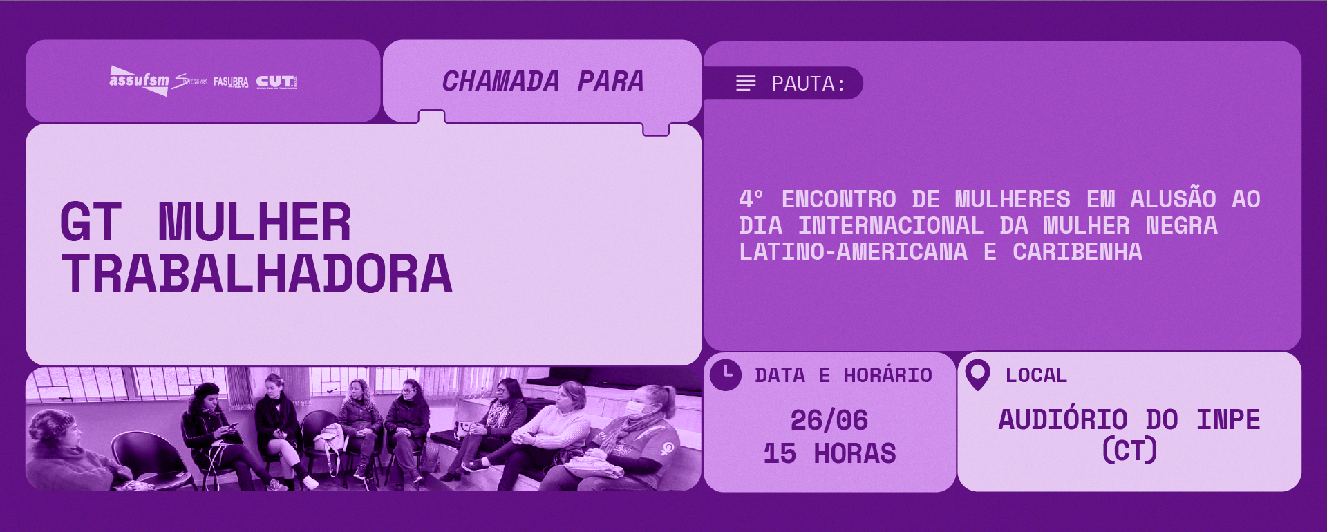 GT Mulher Trabalhadora se reúne nesta sexta-feira (26) para 4º Encontro de Mulheres 