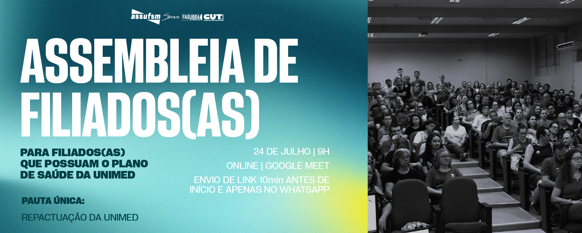Assembleia de Filiados(as) da Assufsm, para usuários da Unimed, será dia 24 de julho