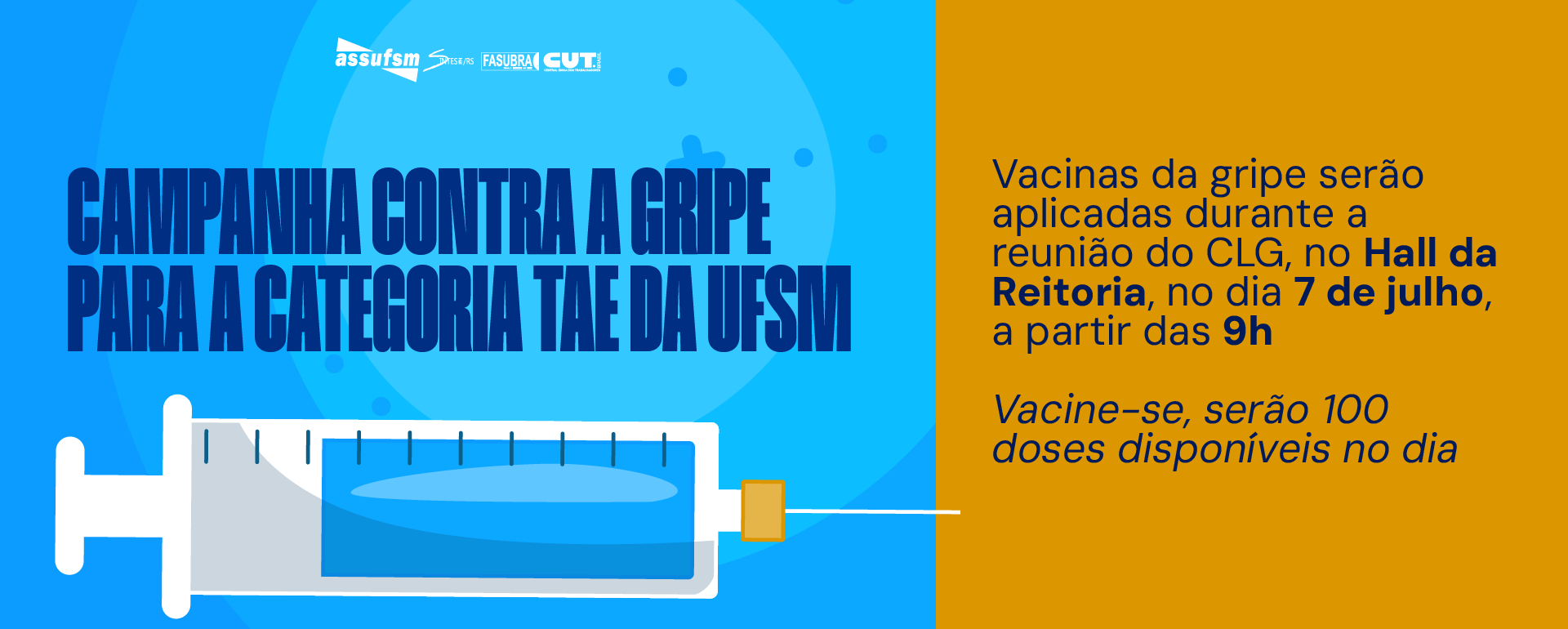 CLG realiza campanha de imunização contra a gripe, na manhã de terça (07), para a categoria TAE da UFSM