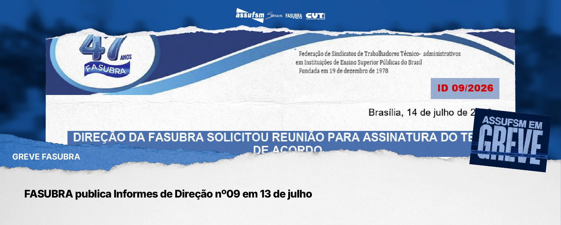 FASUBRA publica Informes de Direção nº09 em 13 de julho