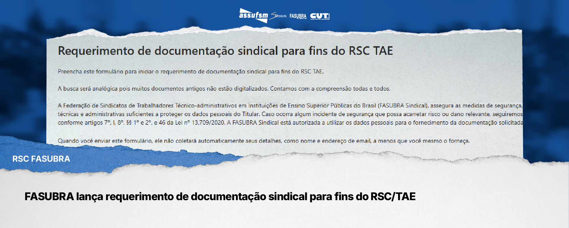 FASUBRA lança requerimento de documentação sindical para fins do RSC/TAE