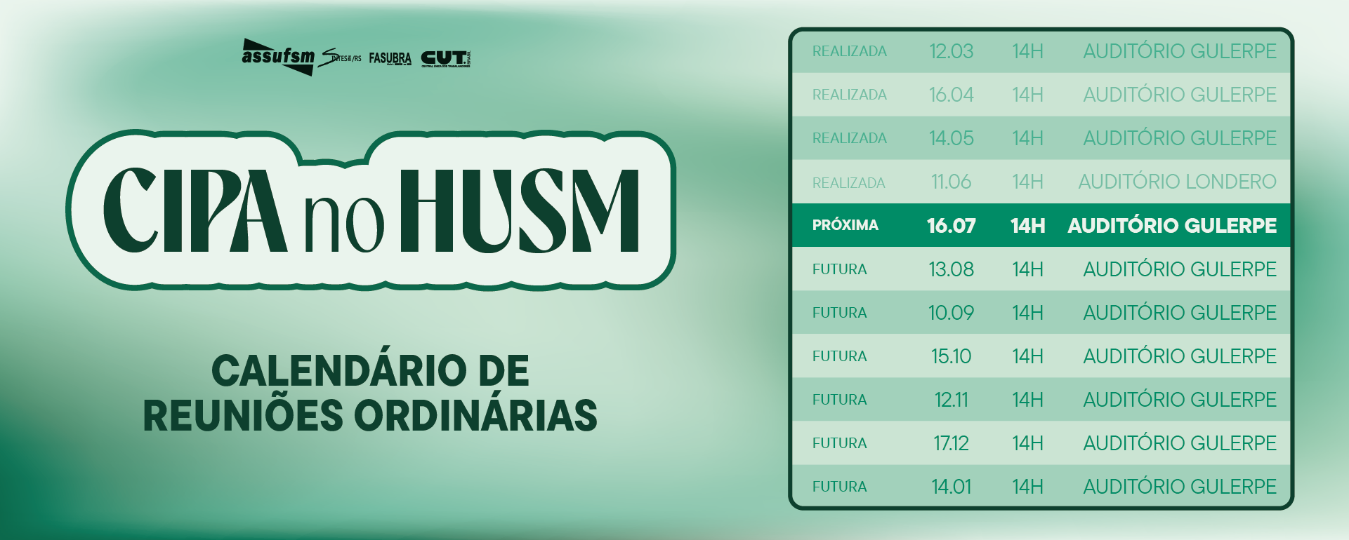 Reunião da CIPA-RJU acontece no dia 16 de julho no HUSM