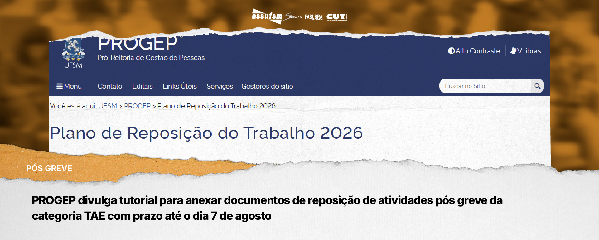 PROGEP divulga tutorial para anexar documentos de reposição de atividades pós greve da categoria TAE com prazo até o dia 7 de agosto