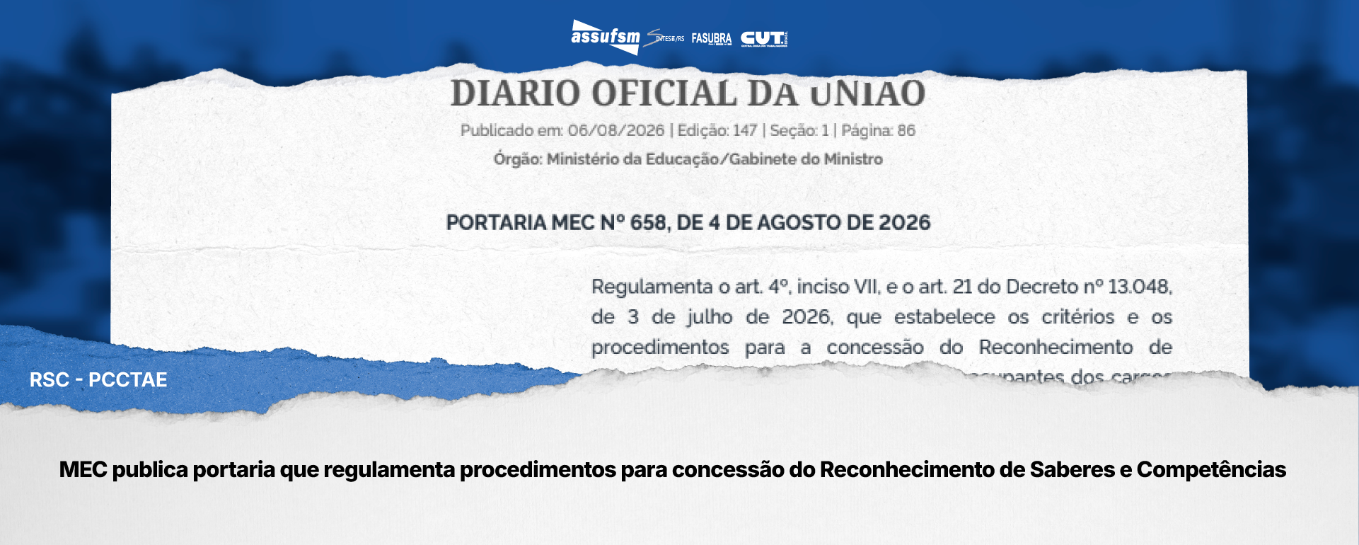 MEC publica portaria que regulamenta procedimentos para concessão do RSC-PCCTAE