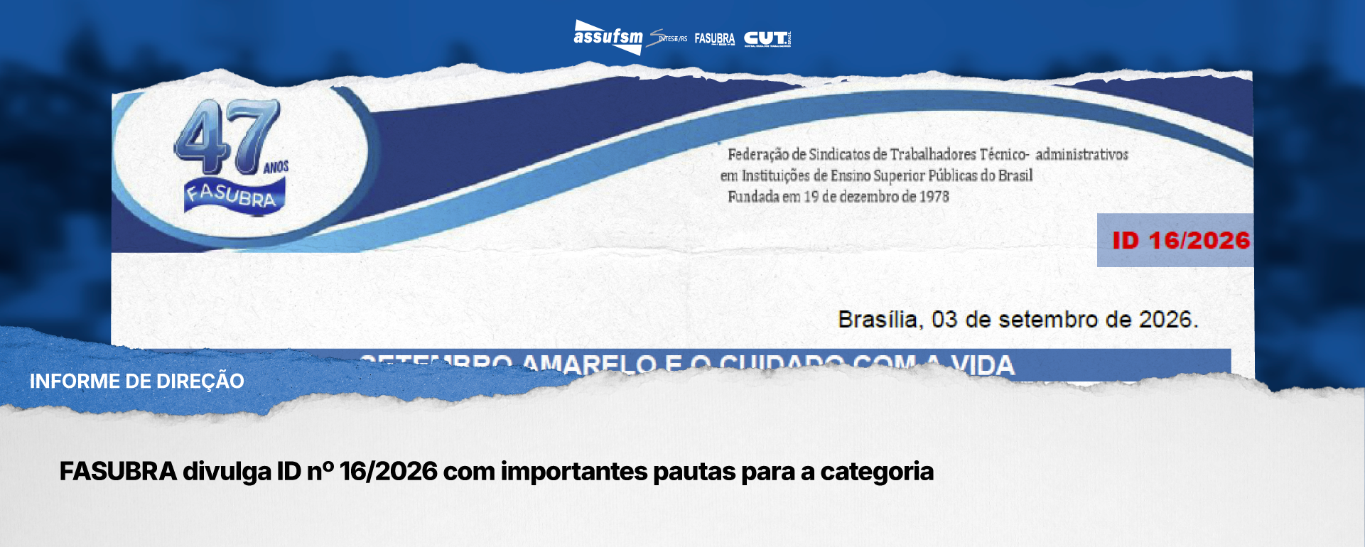 FASUBRA divulga ID nº 16/2026 com importantes pautas para a categoria