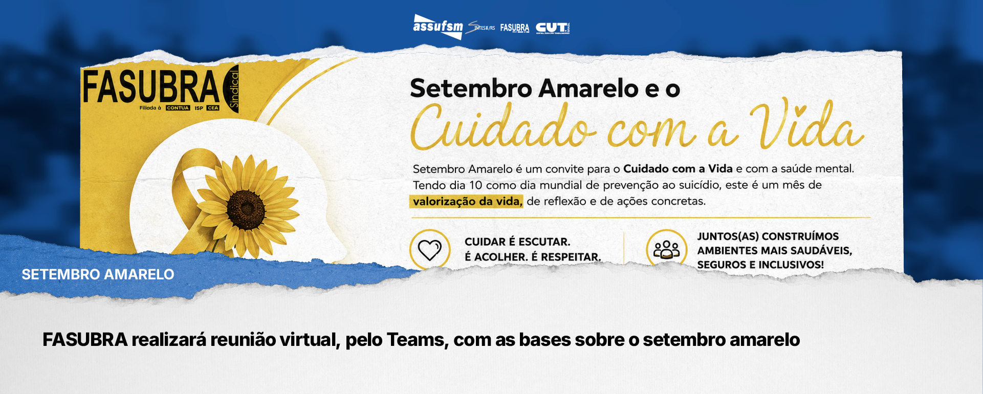 FASUBRA realizará reunião virtual, pelo Teams, com as bases sobre o setembro amarelo