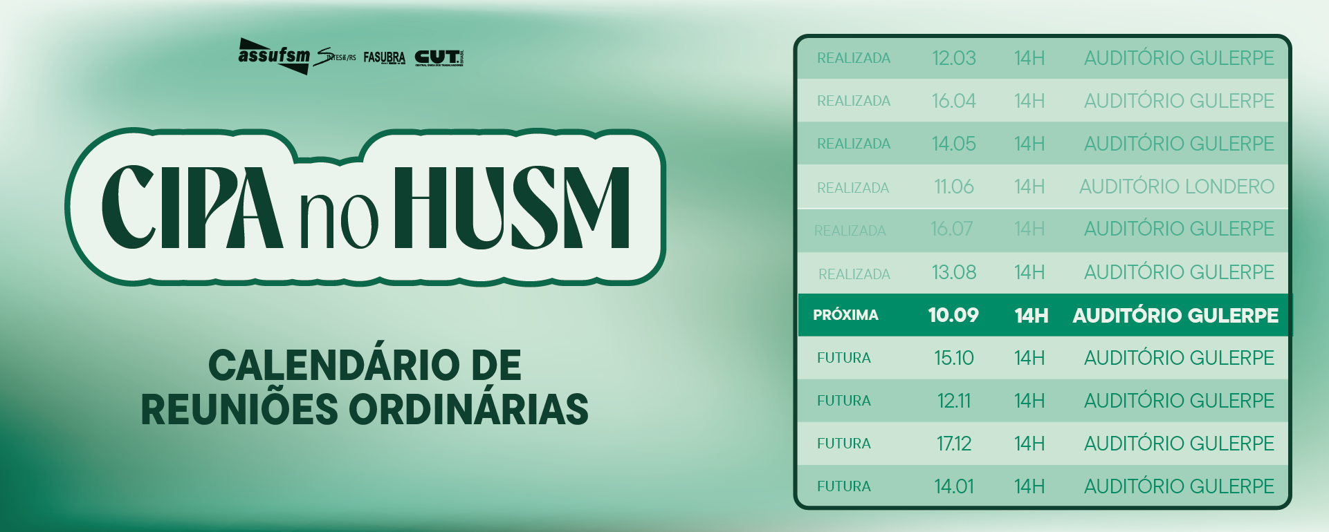 Reunião da CIPA-RJU acontece no dia 10 de setembro no HUSM