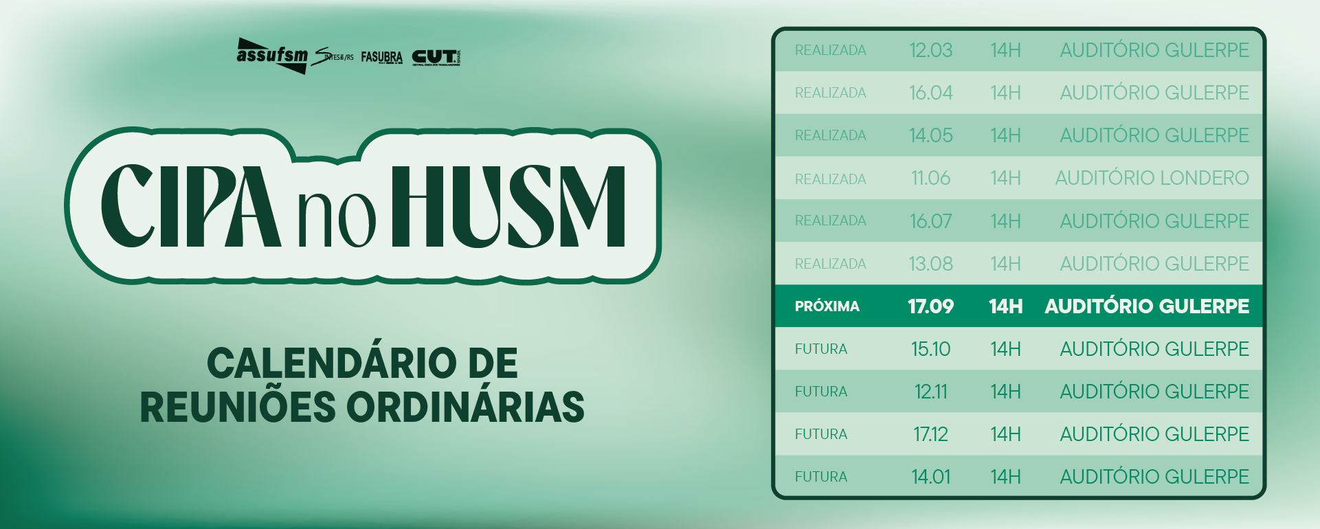 Reunião da CIPA-RJU acontece no dia 17 de setembro no HUSM