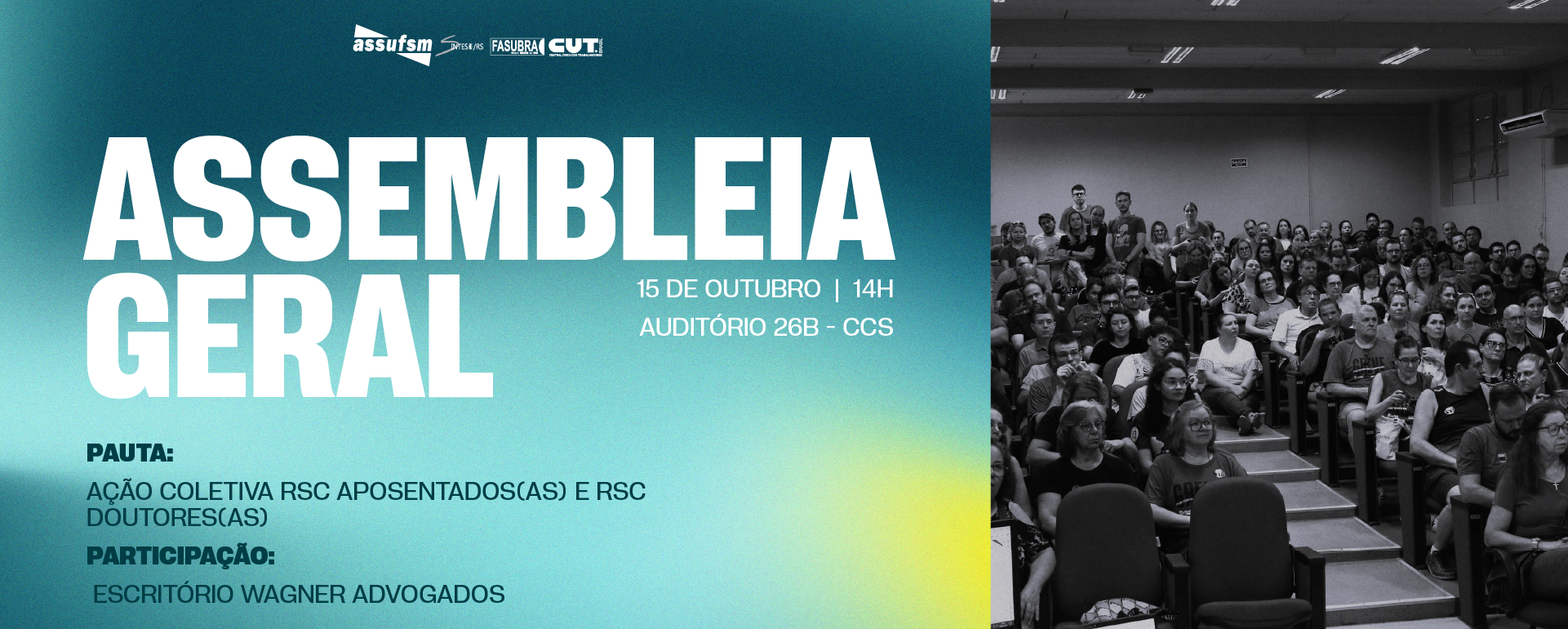 Assembleia Geral da categoria vai discutir RSC para aposentados(as) e doutores(as), no dia 15 de outubro