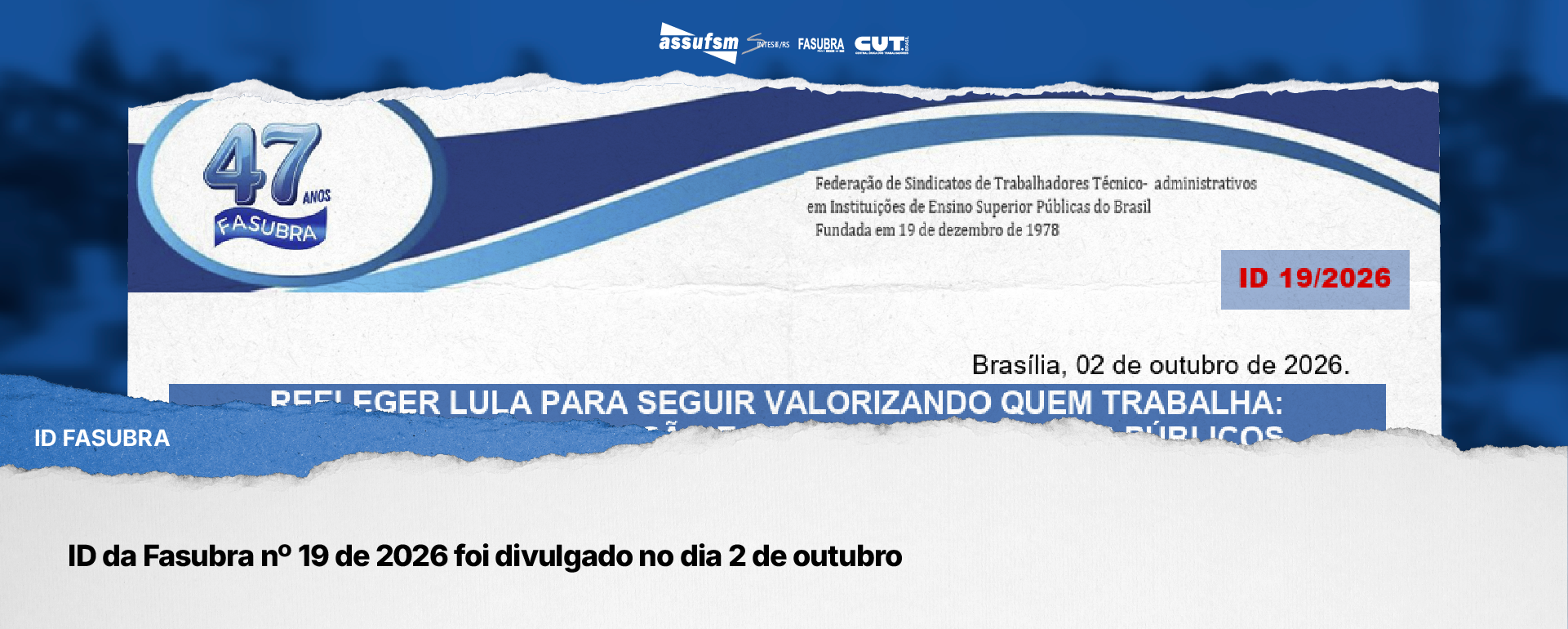 ID da Fasubra nº 19 de 2026 foi divulgado no dia 2 de outubro