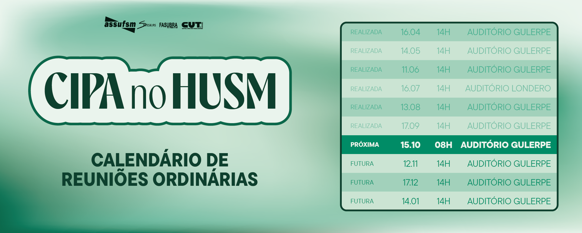 Reunião da CIPA-RJU acontece no dia 15 de outubro no HUSM