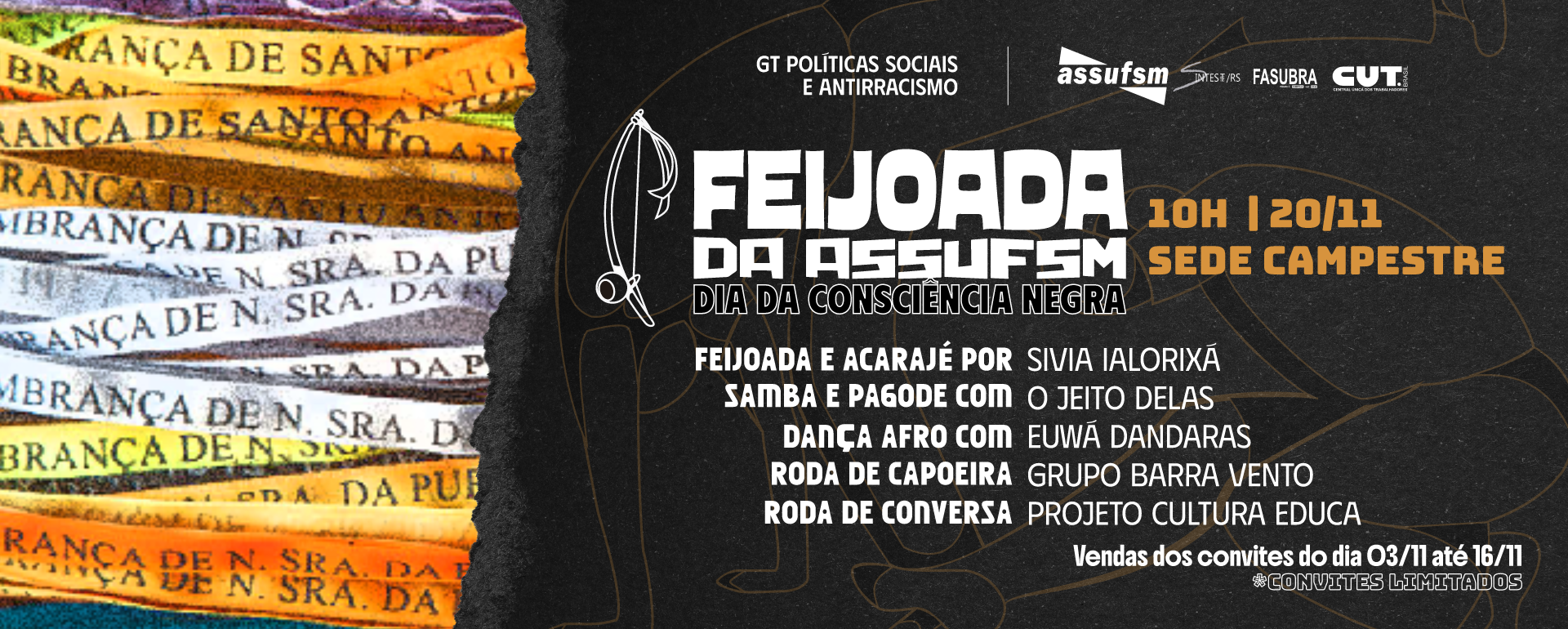 Feijoada da ASSUFSM celebra o Dia da Consciência Negra com música, dança e cultura afro-brasileira, no dia 20, na Sede Campestre