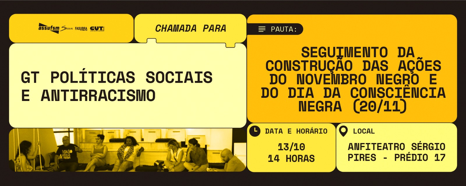GT Políticas Sociais e Antirracistas tem encontro no dia 13 de outubro para seguir debatendo as ações do Novembro Negro