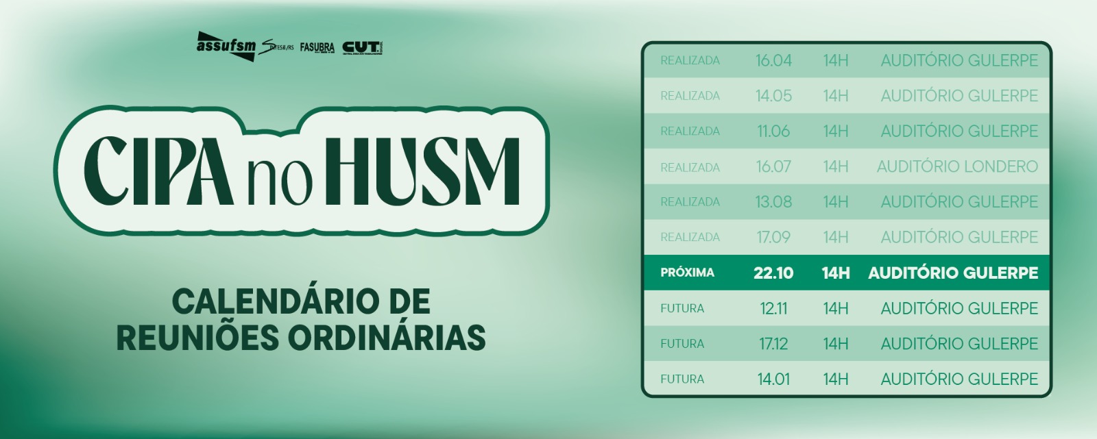 Reunião da CIPA-RJU acontece no dia 22 de outubro no HUSM
